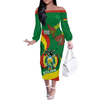 Personalised Bolivia Off The Shoulder Long Sleeve Dress Bolivian Kantuta Happy 198th Independence Day - Shopicos