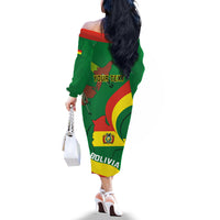 Personalised Bolivia Off The Shoulder Long Sleeve Dress Bolivian Kantuta Happy 198th Independence Day - Shopicos