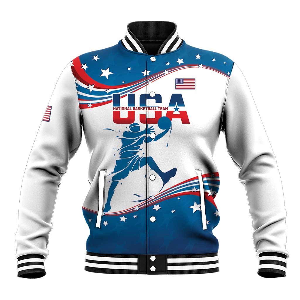 Custom USA Basketball Baseball Jacket 2024 Go Dream Team Curve Style - Shopicos
