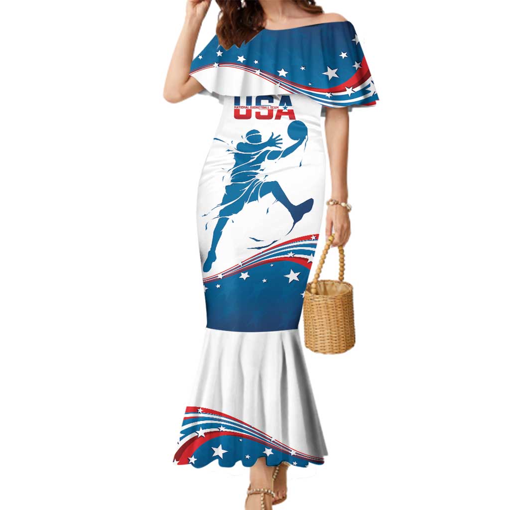 Custom USA Basketball Family Matching Mermaid Dress and Hawaiian Shirt 2024 Go Dream Team Curve Style - Shopicos
