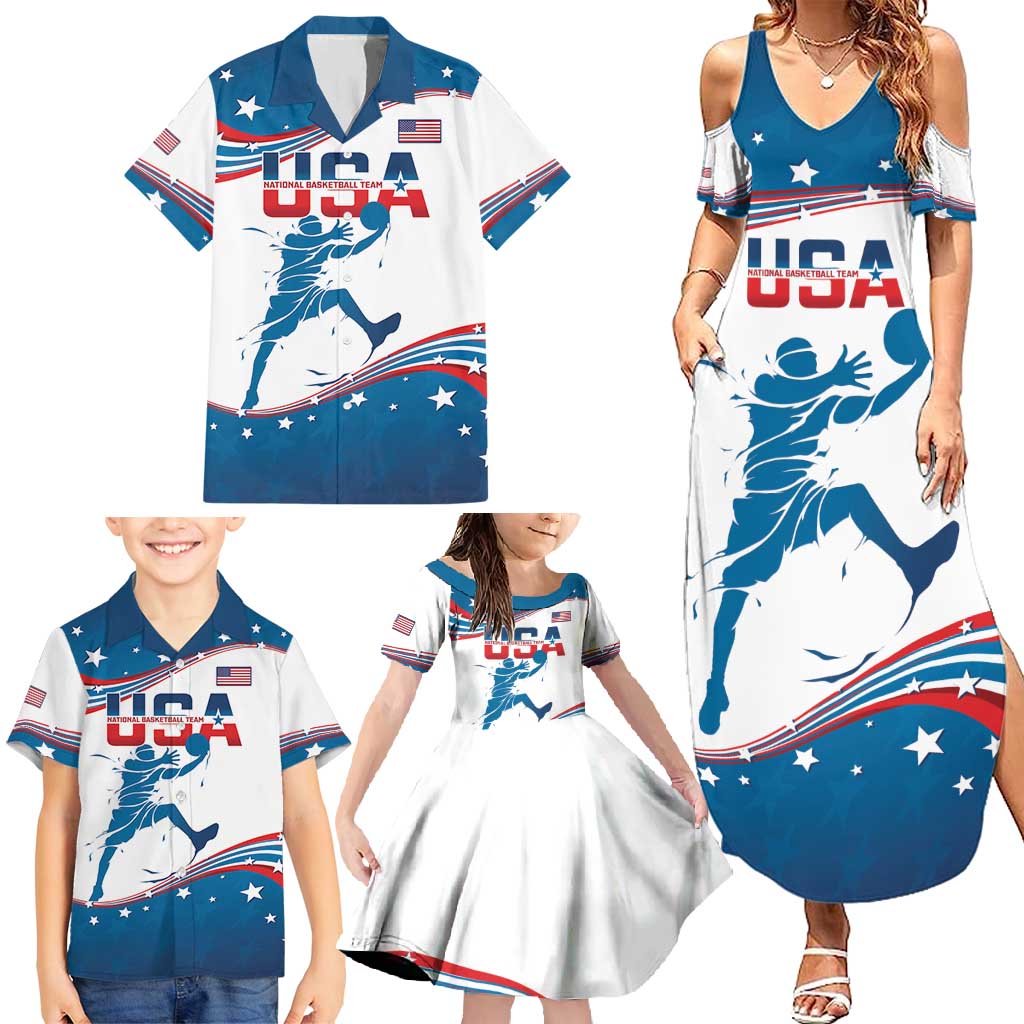 Custom USA Basketball Family Matching Summer Maxi Dress and Hawaiian Shirt 2024 Go Dream Team Curve Style - Shopicos