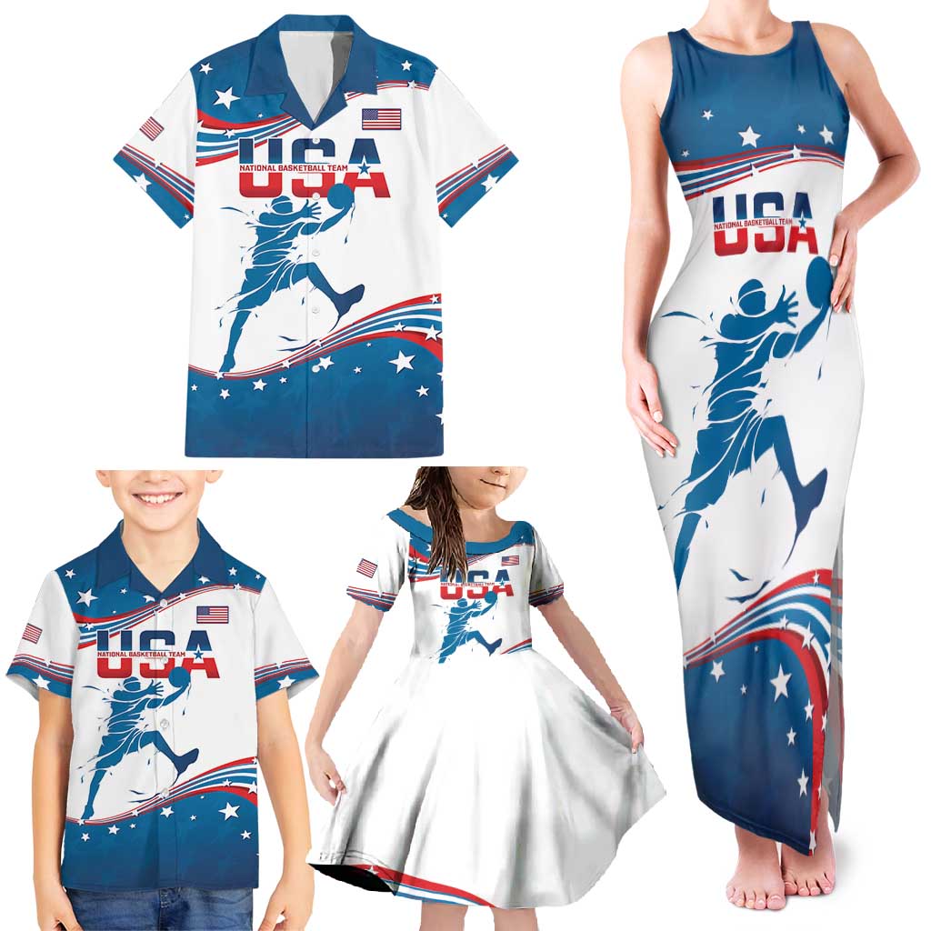 Custom USA Basketball Family Matching Tank Maxi Dress and Hawaiian Shirt 2024 Go Dream Team Curve Style - Shopicos