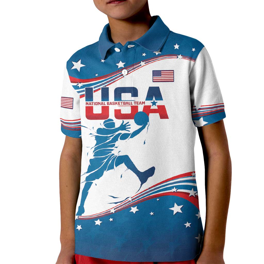 Custom USA Basketball Kid Polo Shirt 2024 Go Dream Team Curve Style - Shopicos