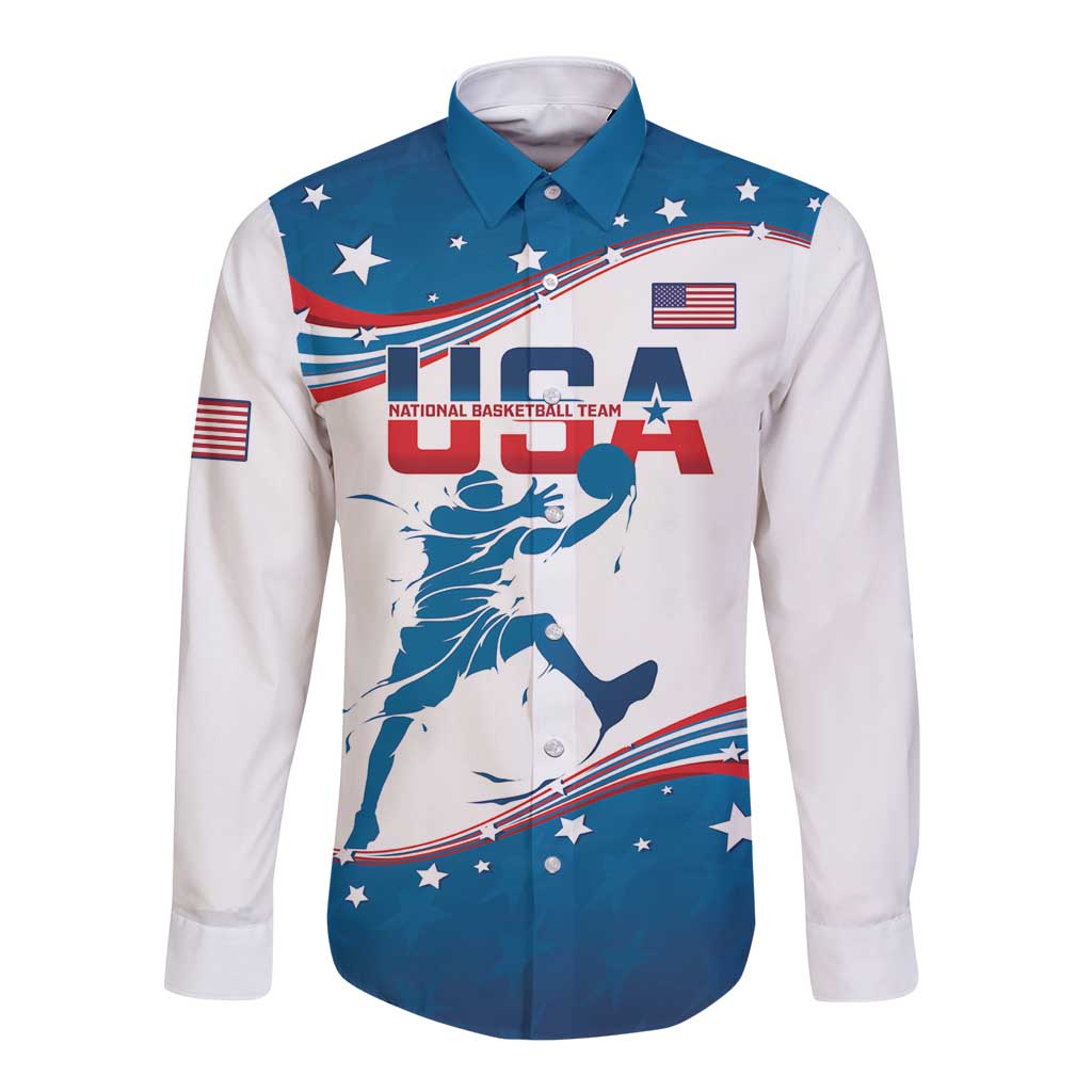 Custom USA Basketball Long Sleeve Button Shirt 2024 Go Dream Team Curve Style - Shopicos