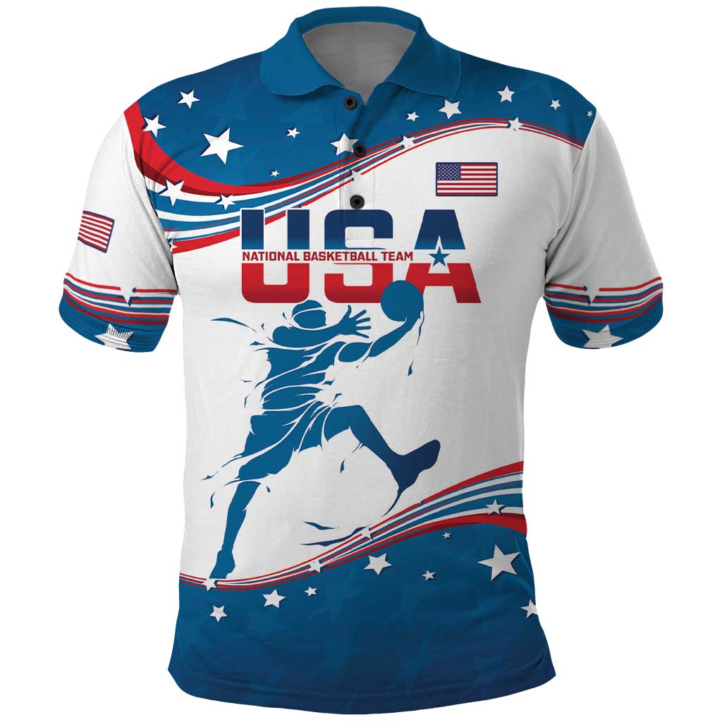 Custom USA Basketball Polo Shirt 2024 Go Dream Team Curve Style - Shopicos