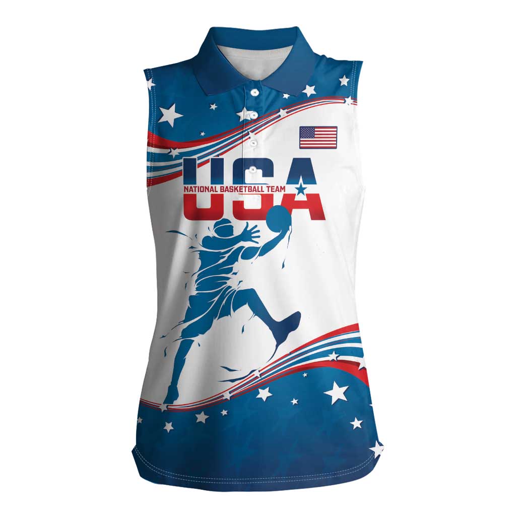Custom USA Basketball Women Sleeveless Polo Shirt 2024 Go Dream Team Curve Style - Shopicos