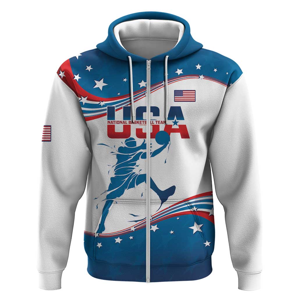 Custom USA Basketball Zip Hoodie 2024 Go Dream Team Curve Style - Shopicos
