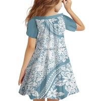 Polynesia Family Matching Off Shoulder Short Dress and Hawaiian Shirt Polynesian Tropical Flowers Blue Pastel Vibes - Shopicos