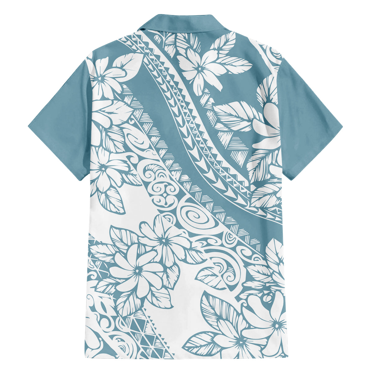 Polynesia Family Matching Off Shoulder Short Dress and Hawaiian Shirt Polynesian Tropical Flowers Blue Pastel Vibes - Shopicos