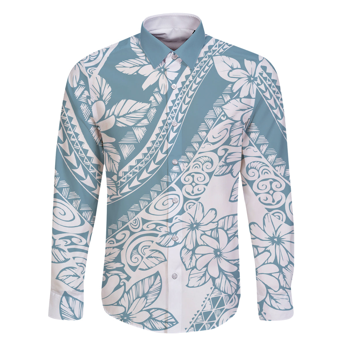 Polynesia Family Matching Off Shoulder Short Dress and Hawaiian Shirt Polynesian Tropical Flowers Blue Pastel Vibes - Shopicos