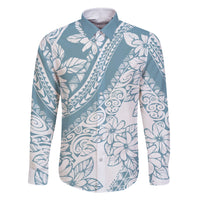 Polynesia Family Matching Off Shoulder Short Dress and Hawaiian Shirt Polynesian Tropical Flowers Blue Pastel Vibes - Shopicos