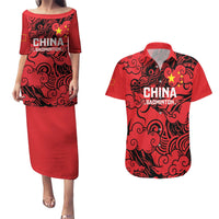 Personalised China Badminton Couples Matching Puletasi and Hawaiian Shirt 2024 Chinese Dragon Version - Shopicos