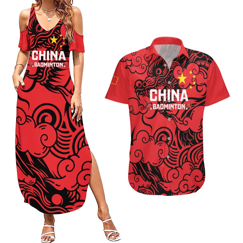 Personalised China Badminton Couples Matching Summer Maxi Dress and Hawaiian Shirt 2024 Chinese Dragon Version - Shopicos