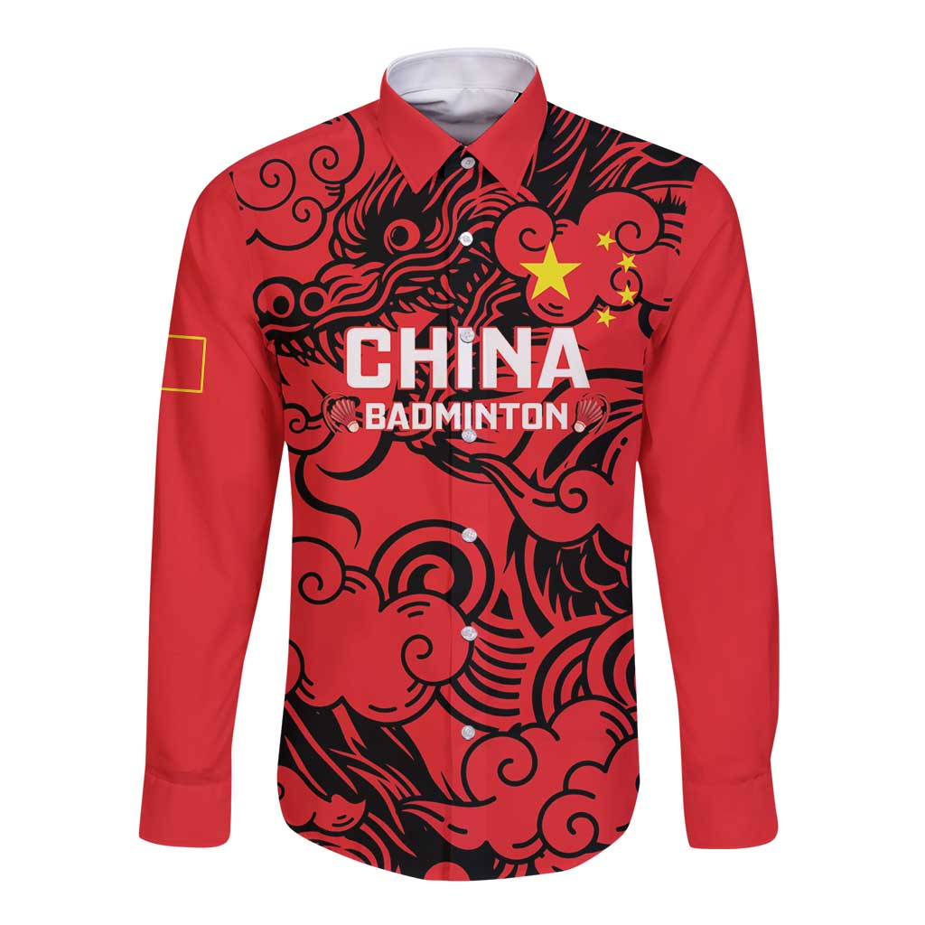 Personalised China Badminton Long Sleeve Button Shirt 2024 Chinese Dragon Version - Shopicos