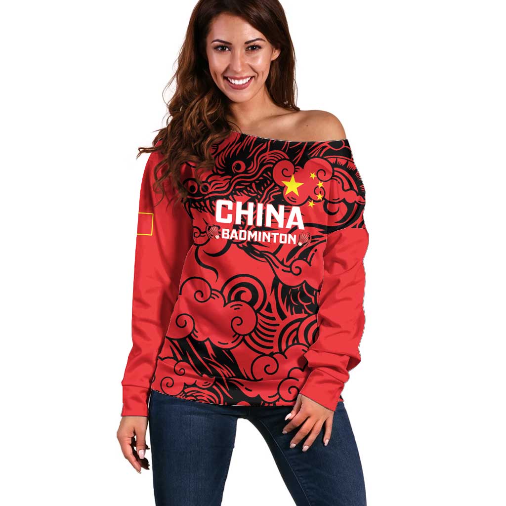 Personalised China Badminton Off Shoulder Sweater 2024 Chinese Dragon Version - Shopicos