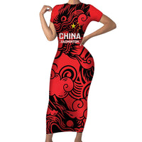 Personalised China Badminton Short Sleeve Bodycon Dress 2024 Chinese Dragon Version - Shopicos