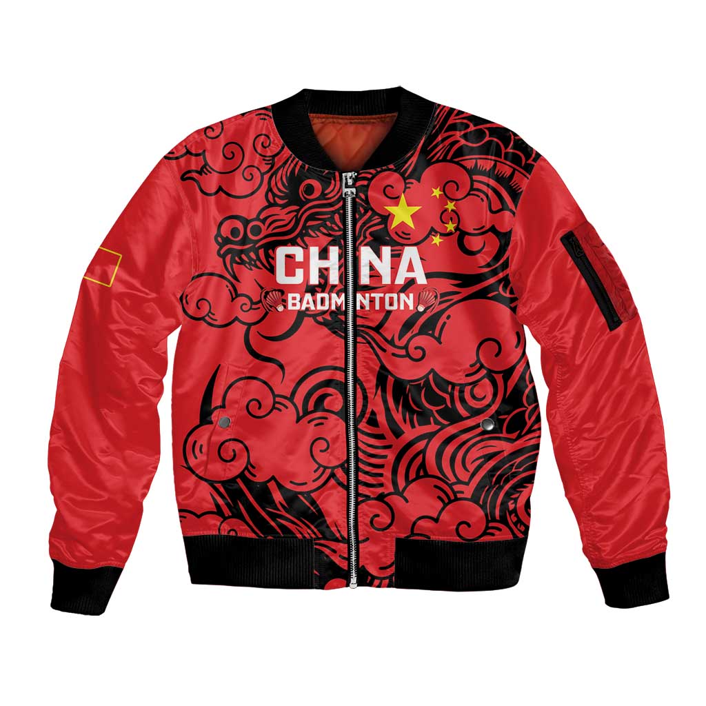 Personalised China Badminton Sleeve Zip Bomber Jacket 2024 Chinese Dragon Version - Shopicos