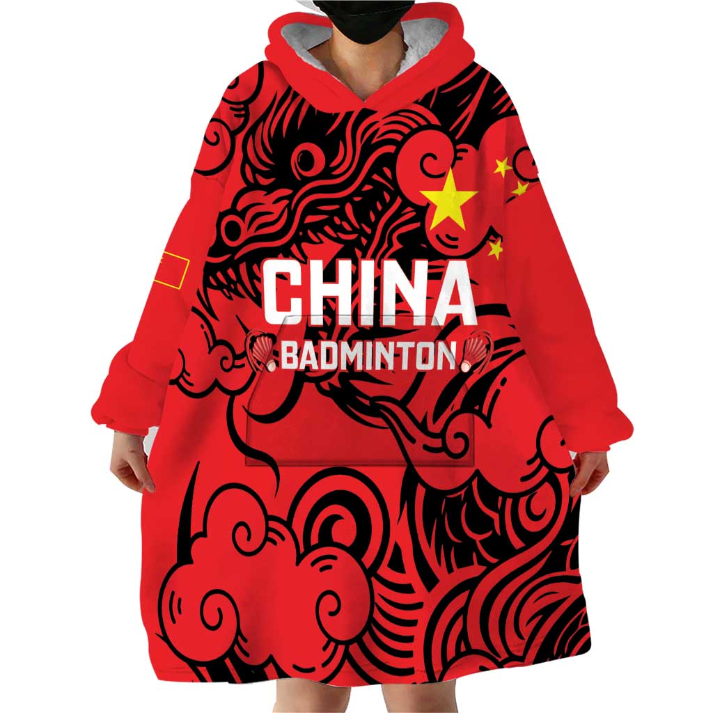 Personalised China Badminton Wearable Blanket Hoodie 2024 Chinese Dragon Version - Shopicos