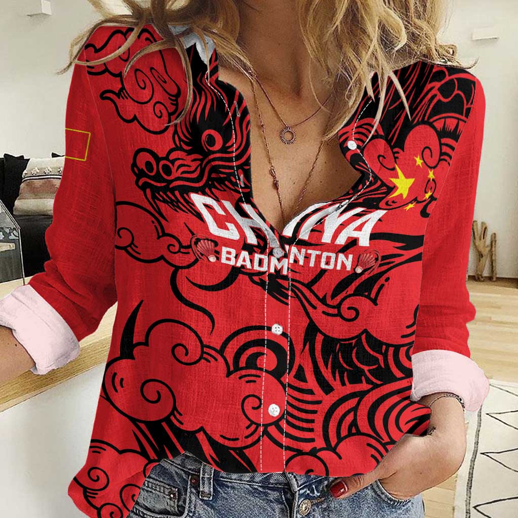 Personalised China Badminton Women Casual Shirt 2024 Chinese Dragon Version - Shopicos