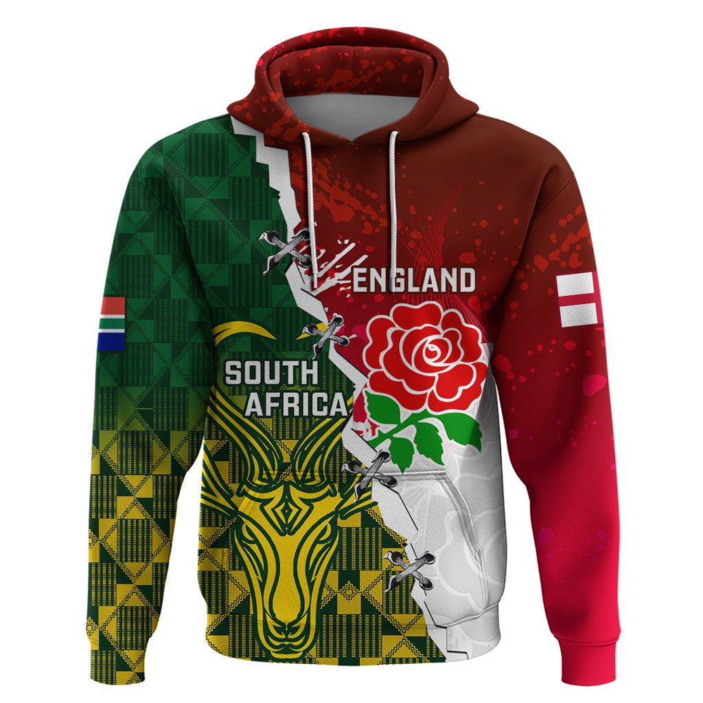 Personalised South Africa And England Rugby Hoodie 2023 Springboks Combine Red Roses Sporty Style - Shopicos