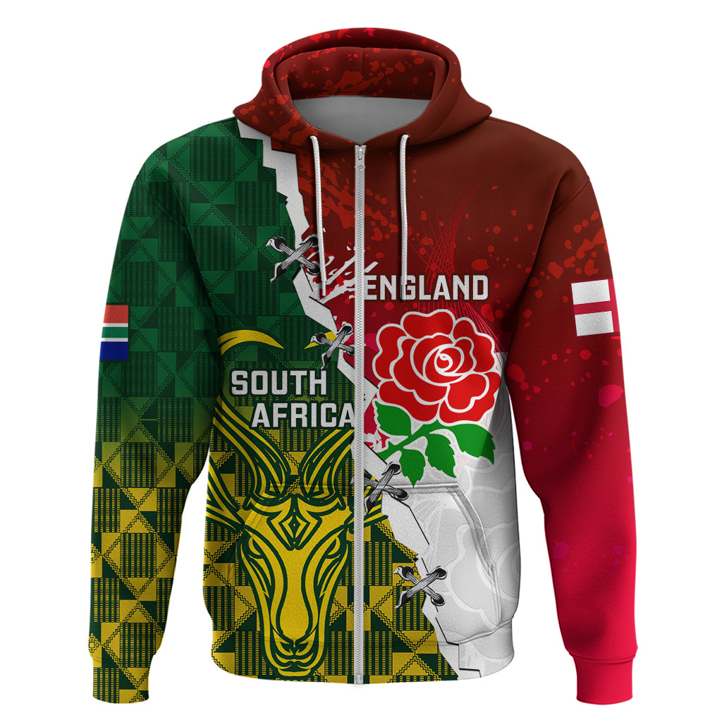 Personalised South Africa And England Rugby Hoodie 2023 Springboks Combine Red Roses Sporty Style - Shopicos