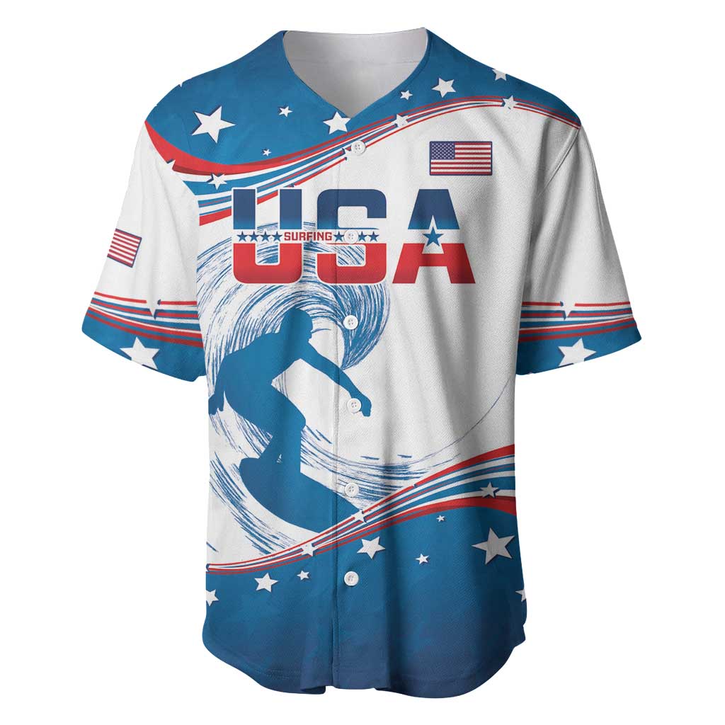 Personalized USA Surfing Baseball Jersey 2024 United States Flag Curve Style - Shopicos