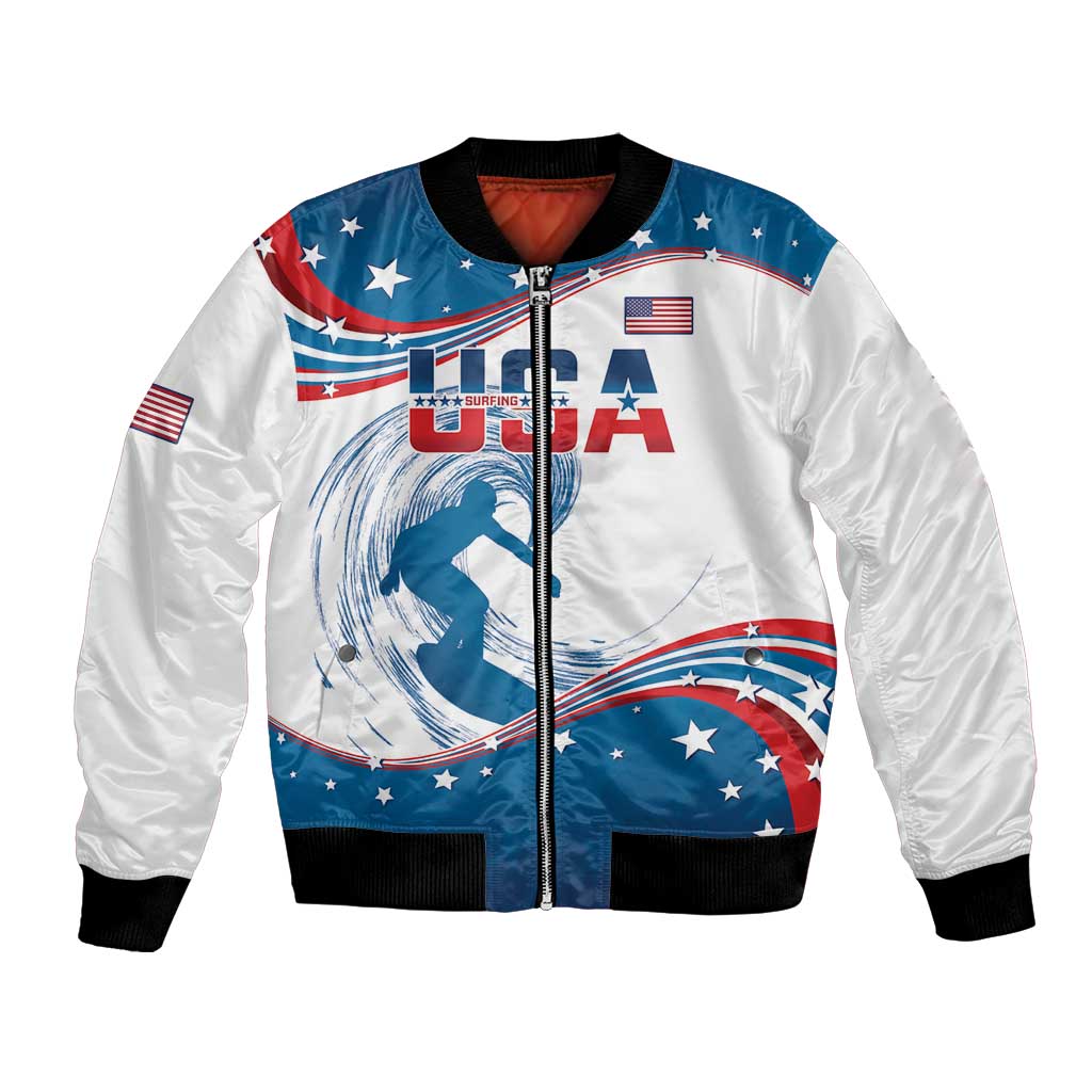 Personalized USA Surfing Bomber Jacket 2024 United States Flag Curve Style - Shopicos