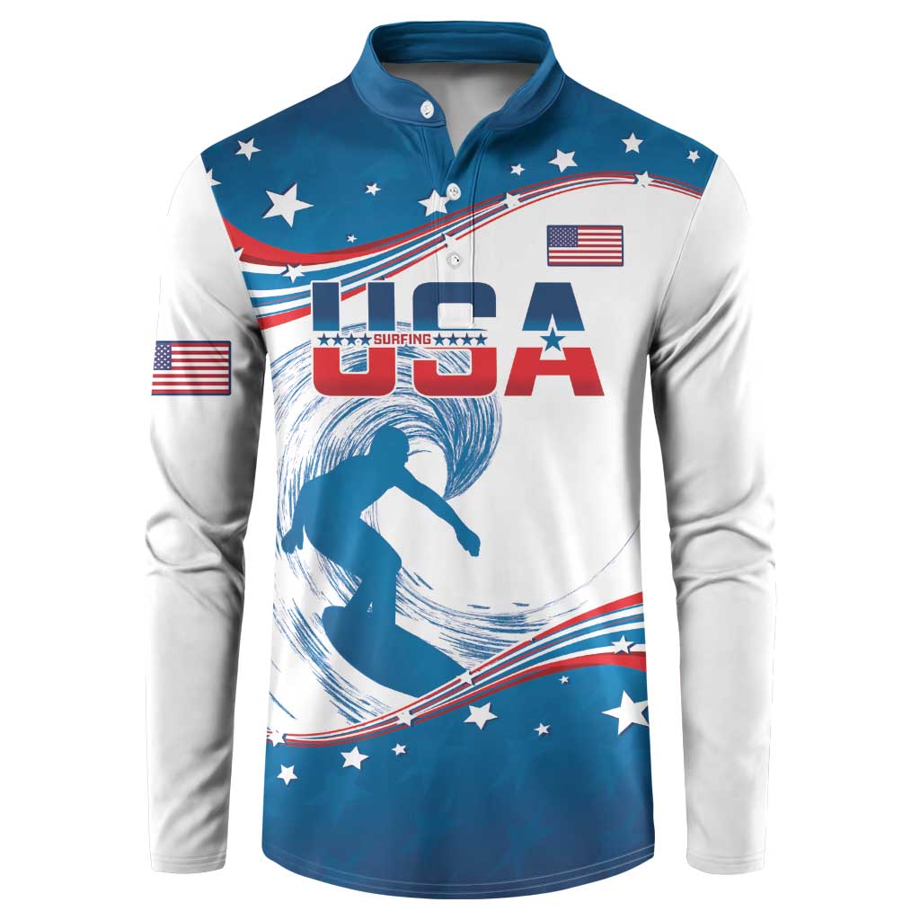 Personalized USA Surfing Button Sweatshirt 2024 United States Flag Curve Style - Shopicos