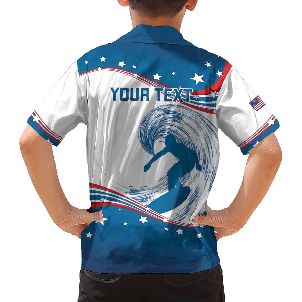 Personalized USA Surfing Family Matching Short Sleeve Bodycon Dress and Hawaiian Shirt 2024 United States Flag Curve Style - Shopicos