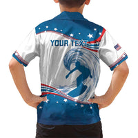 Personalized USA Surfing Family Matching Short Sleeve Bodycon Dress and Hawaiian Shirt 2024 United States Flag Curve Style - Shopicos