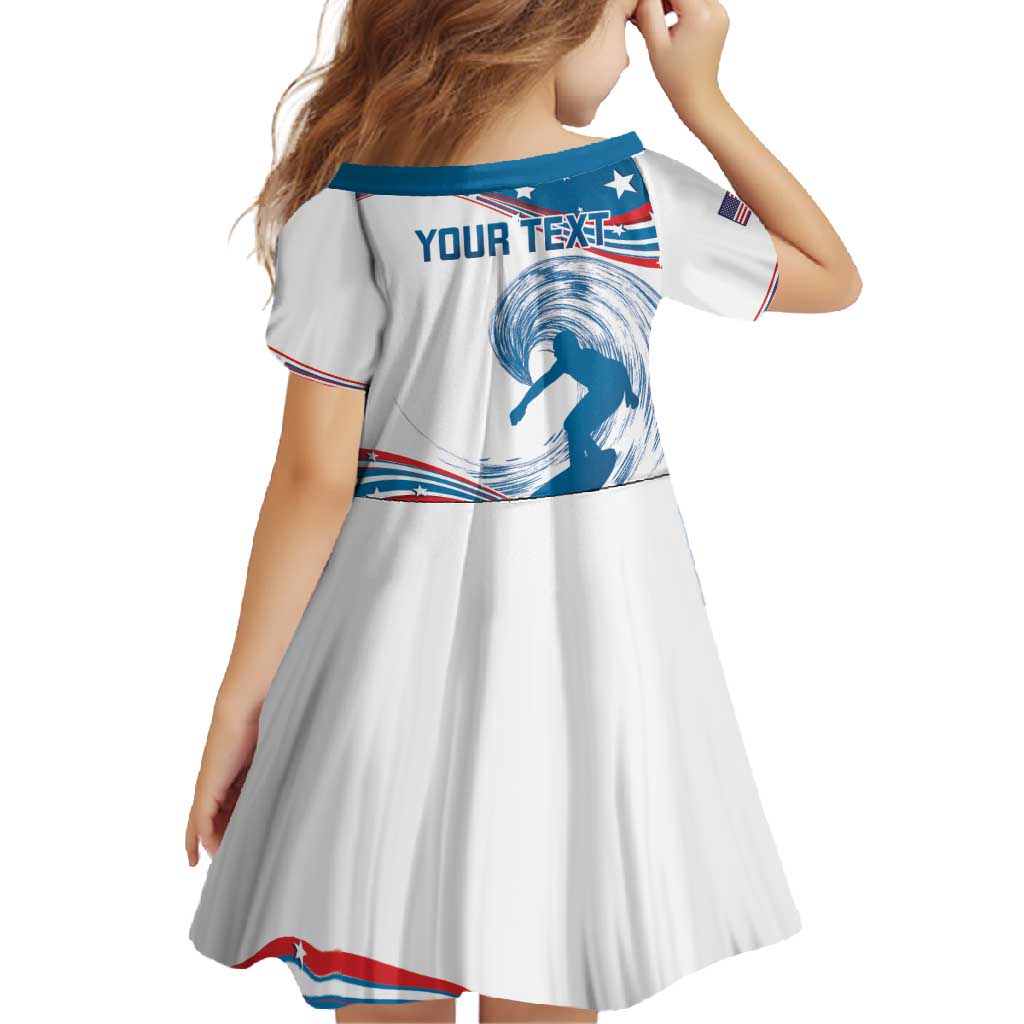 Personalized USA Surfing Family Matching Short Sleeve Bodycon Dress and Hawaiian Shirt 2024 United States Flag Curve Style - Shopicos