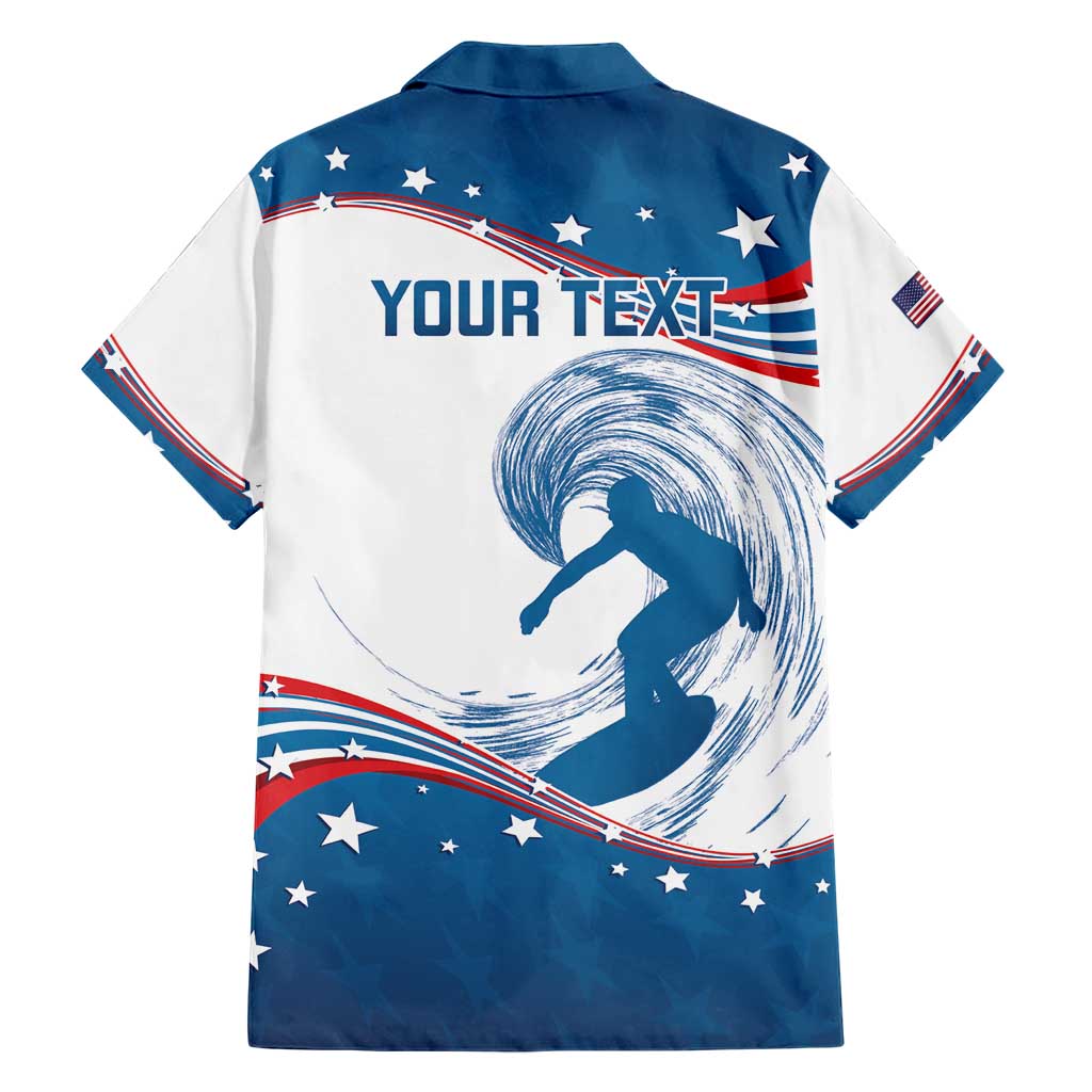 Personalized USA Surfing Family Matching Short Sleeve Bodycon Dress and Hawaiian Shirt 2024 United States Flag Curve Style - Shopicos