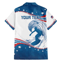 Personalized USA Surfing Family Matching Short Sleeve Bodycon Dress and Hawaiian Shirt 2024 United States Flag Curve Style - Shopicos