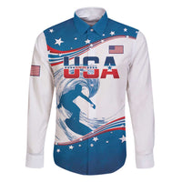 Personalized USA Surfing Family Matching Short Sleeve Bodycon Dress and Hawaiian Shirt 2024 United States Flag Curve Style - Shopicos