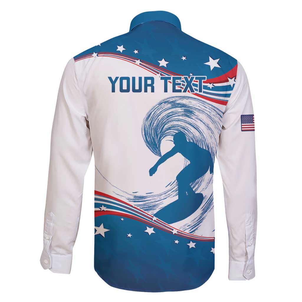 Personalized USA Surfing Family Matching Short Sleeve Bodycon Dress and Hawaiian Shirt 2024 United States Flag Curve Style - Shopicos