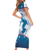Personalized USA Surfing Family Matching Short Sleeve Bodycon Dress and Hawaiian Shirt 2024 United States Flag Curve Style - Shopicos