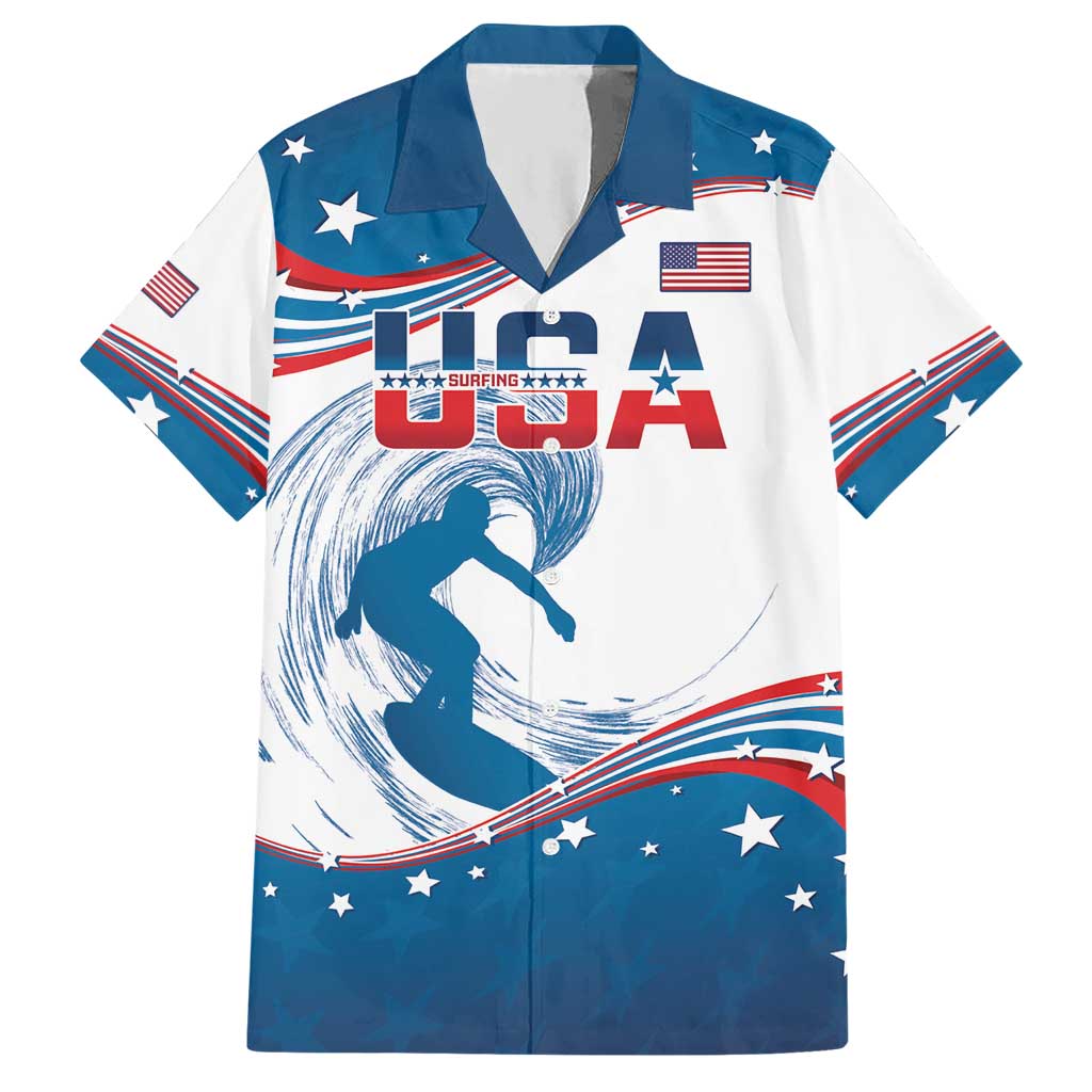 Personalized USA Surfing Hawaiian Shirt 2024 United States Flag Curve Style - Shopicos