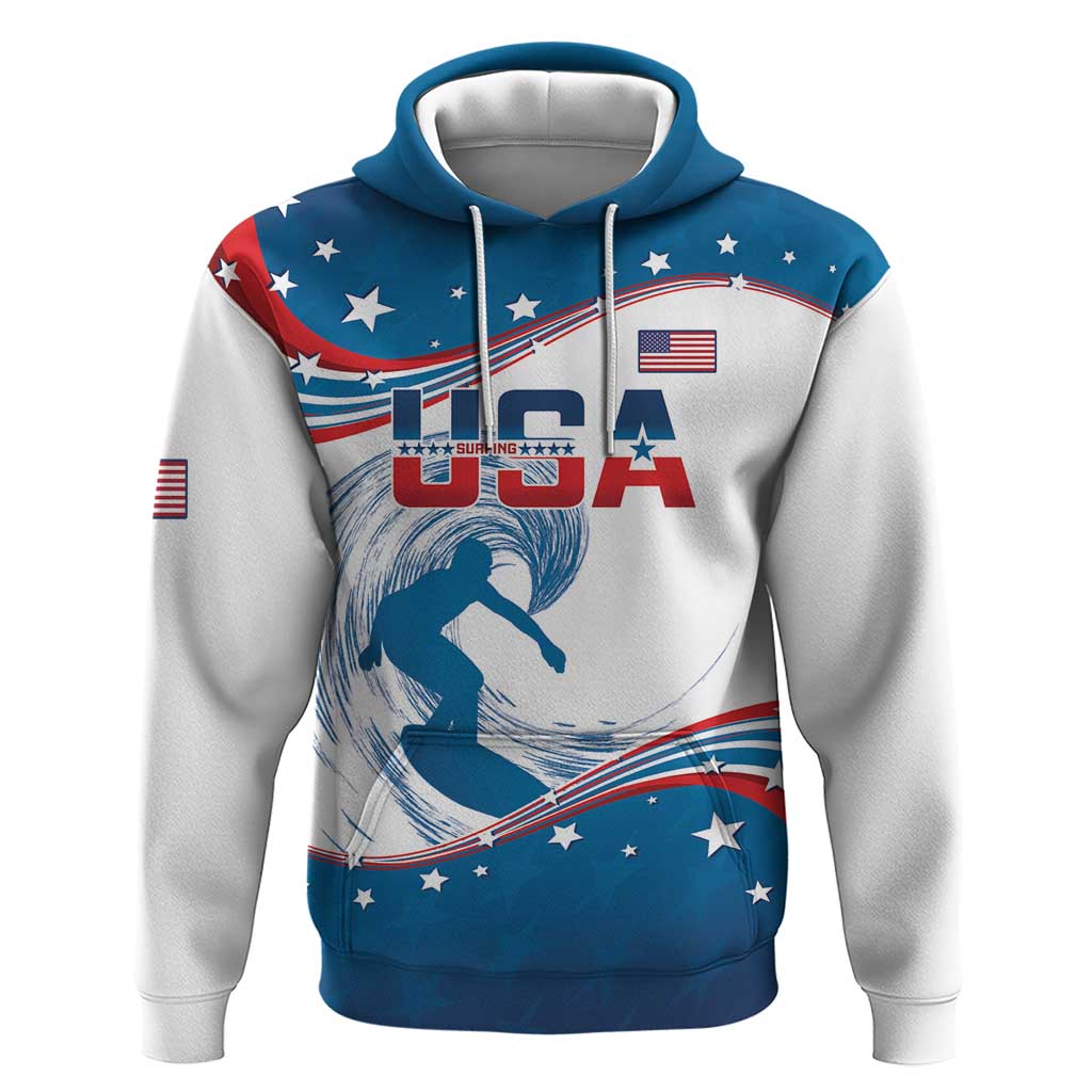 Personalized USA Surfing Hoodie 2024 United States Flag Curve Style - Shopicos