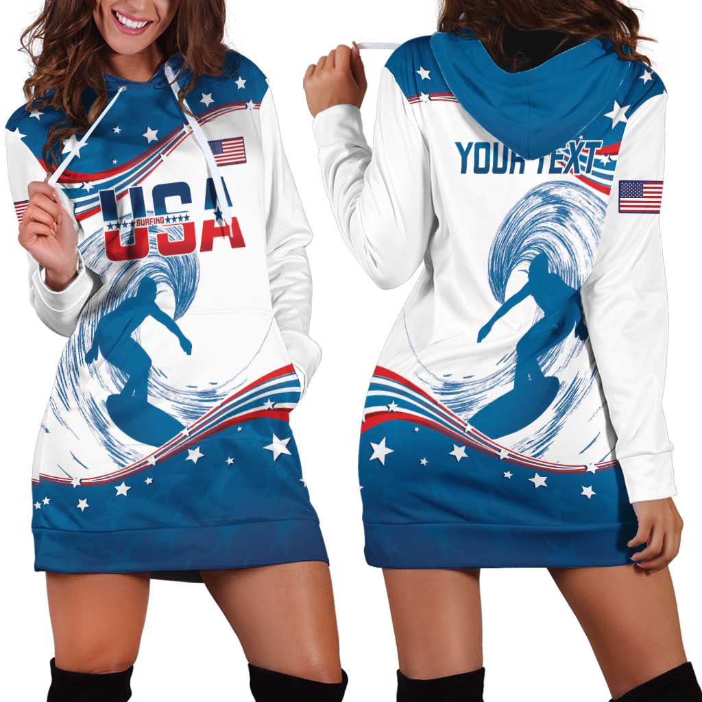 Personalized USA Surfing Hoodie Dress 2024 United States Flag Curve Style - Shopicos