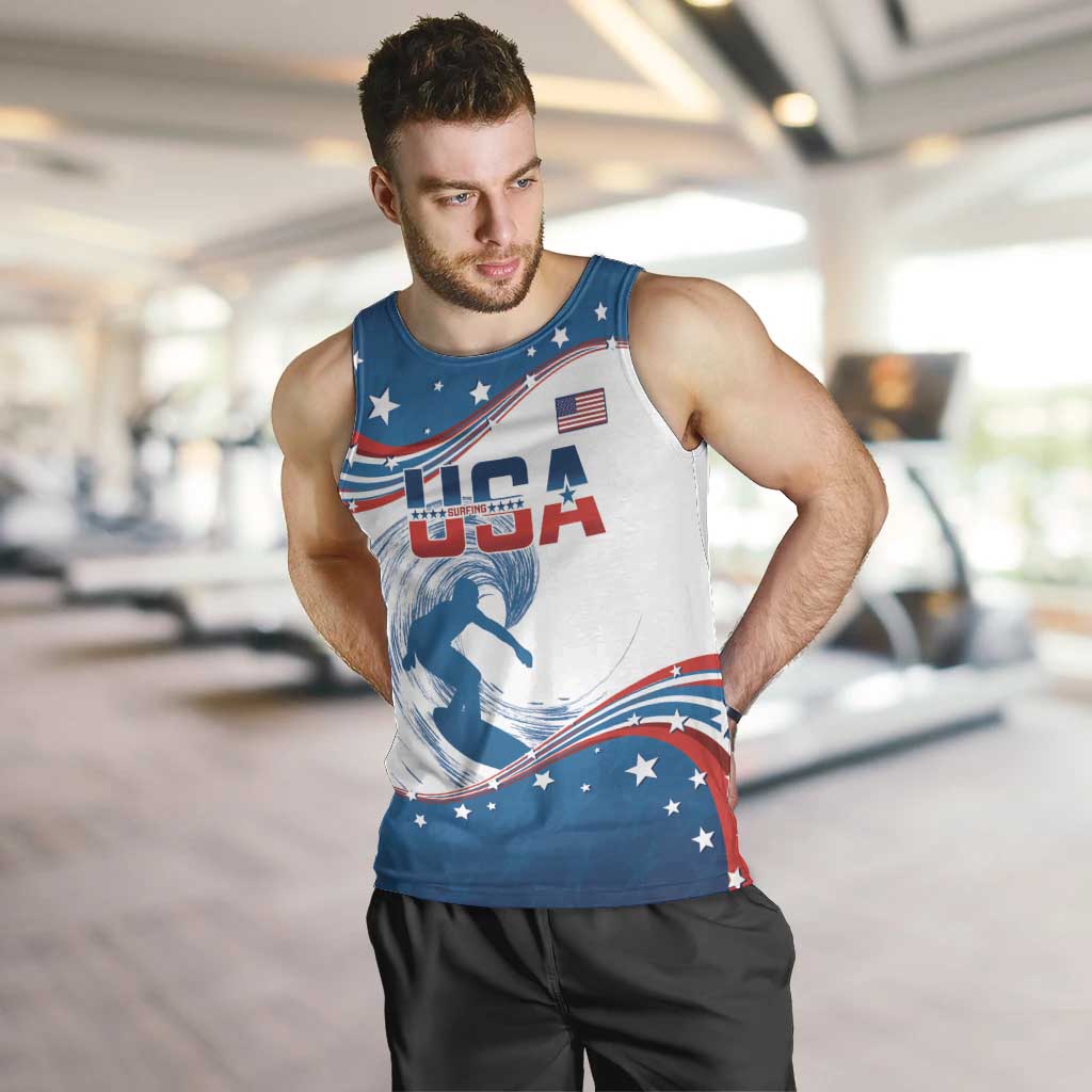 Personalized USA Surfing Men Tank Top 2024 United States Flag Curve Style - Shopicos