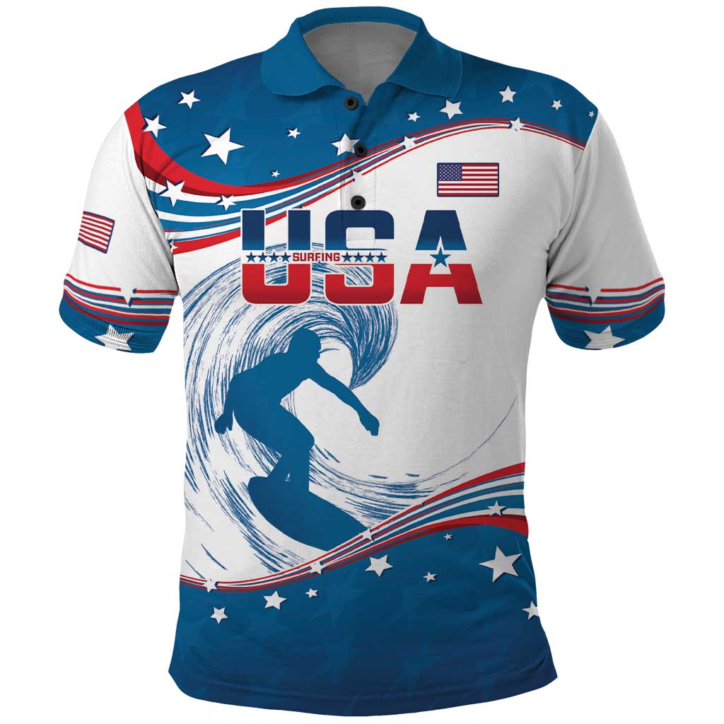 Personalized USA Surfing Polo Shirt 2024 United States Flag Curve Style - Shopicos