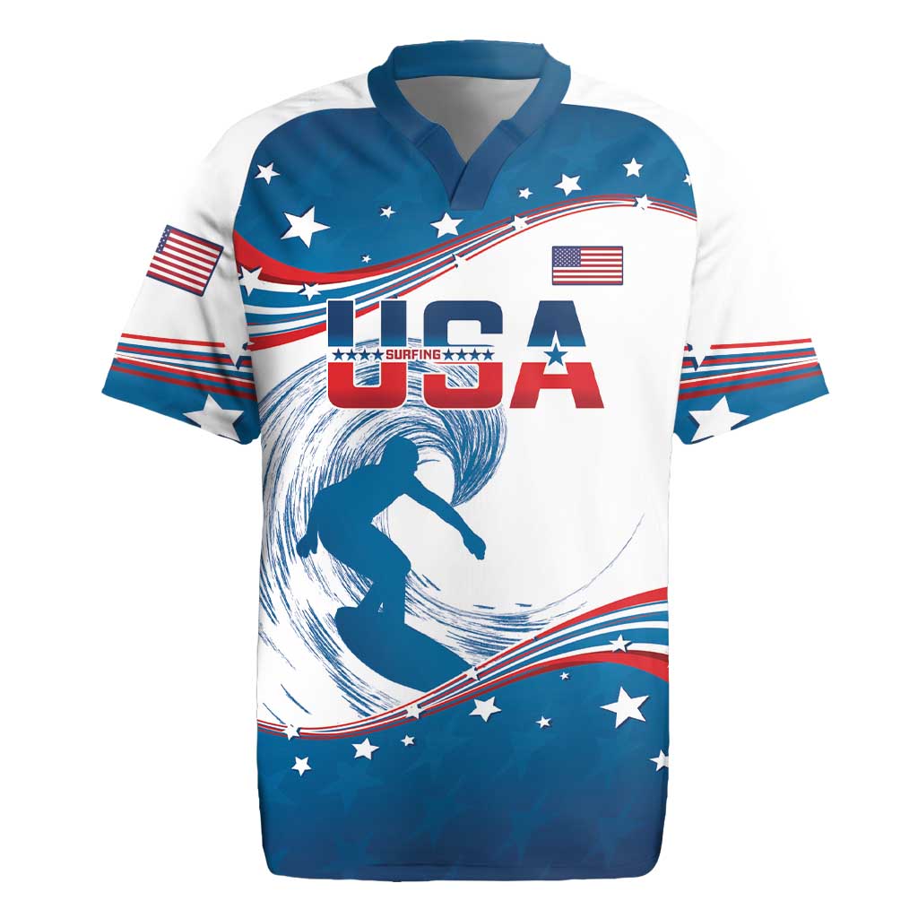 Personalized USA Surfing Rugby Jersey 2024 United States Flag Curve Style - Shopicos