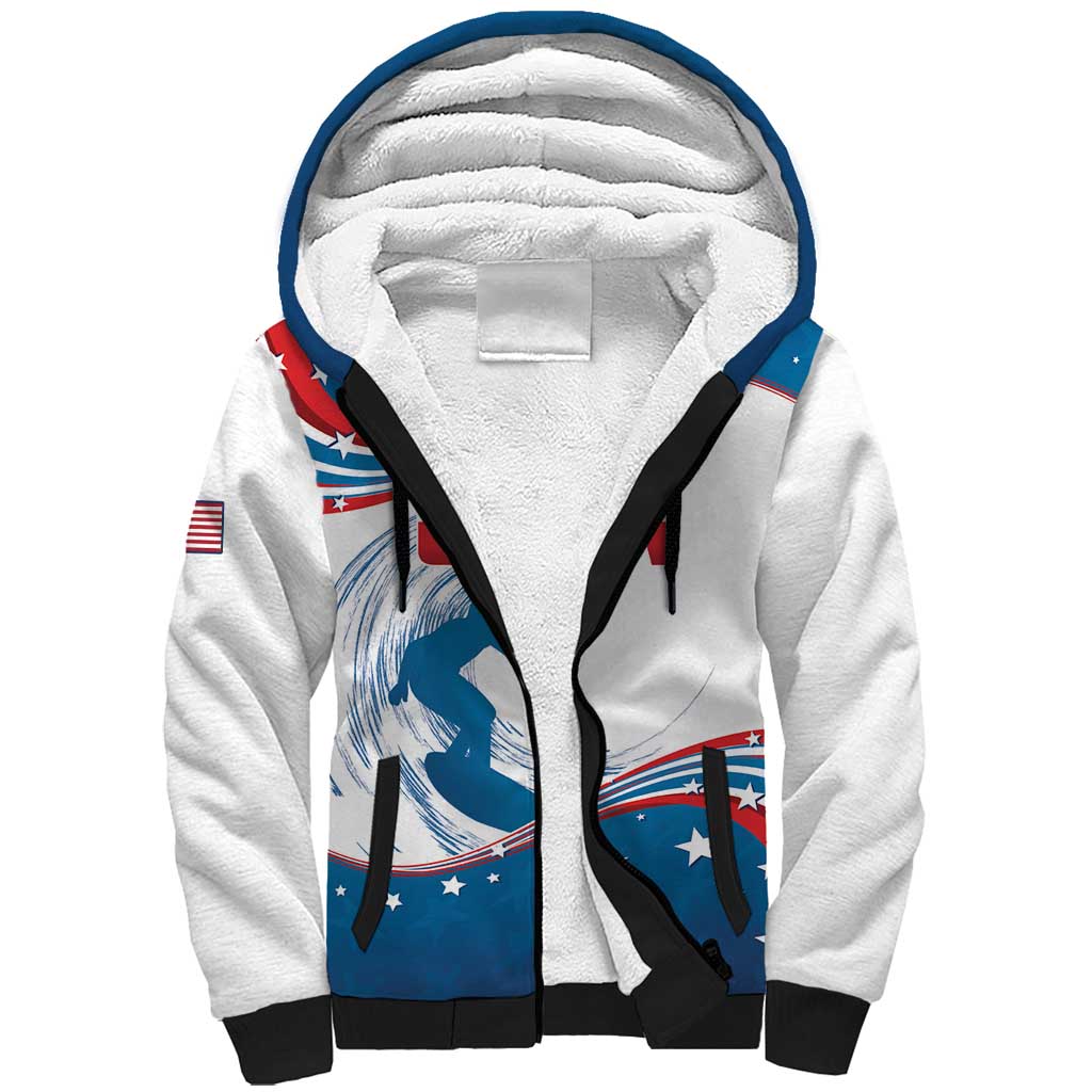 Personalized USA Surfing Sherpa Hoodie 2024 United States Flag Curve Style - Shopicos