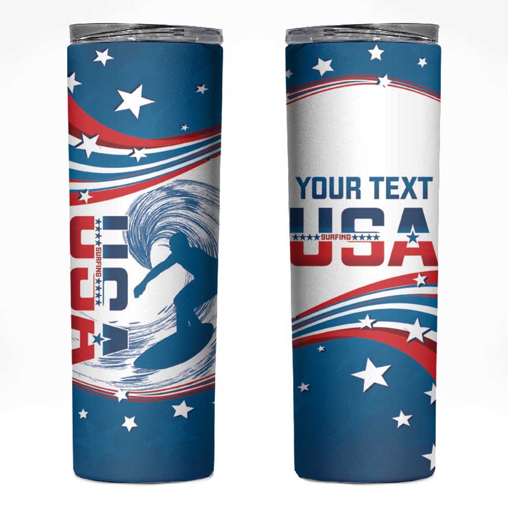 Personalized USA Surfing Skinny Tumbler 2024 United States Flag Curve Style - Shopicos