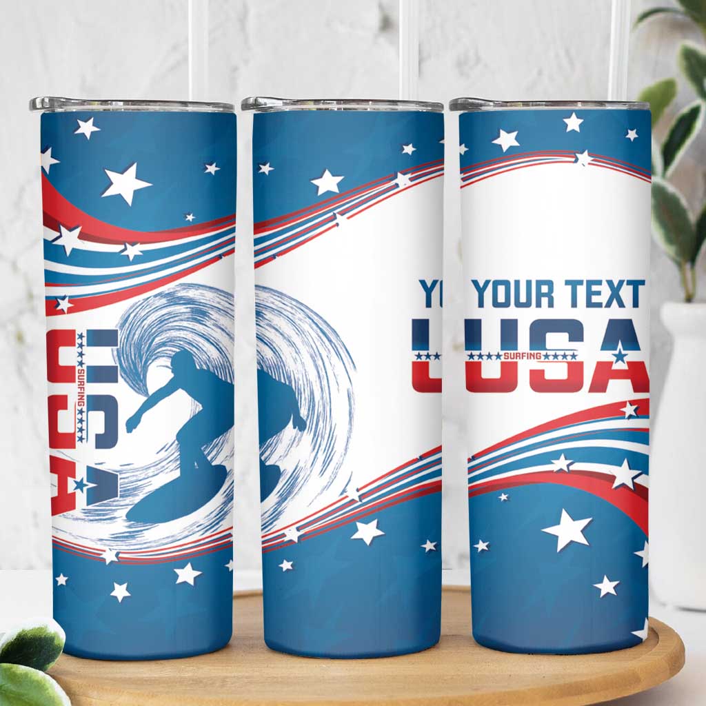 Personalized USA Surfing Skinny Tumbler 2024 United States Flag Curve Style - Shopicos