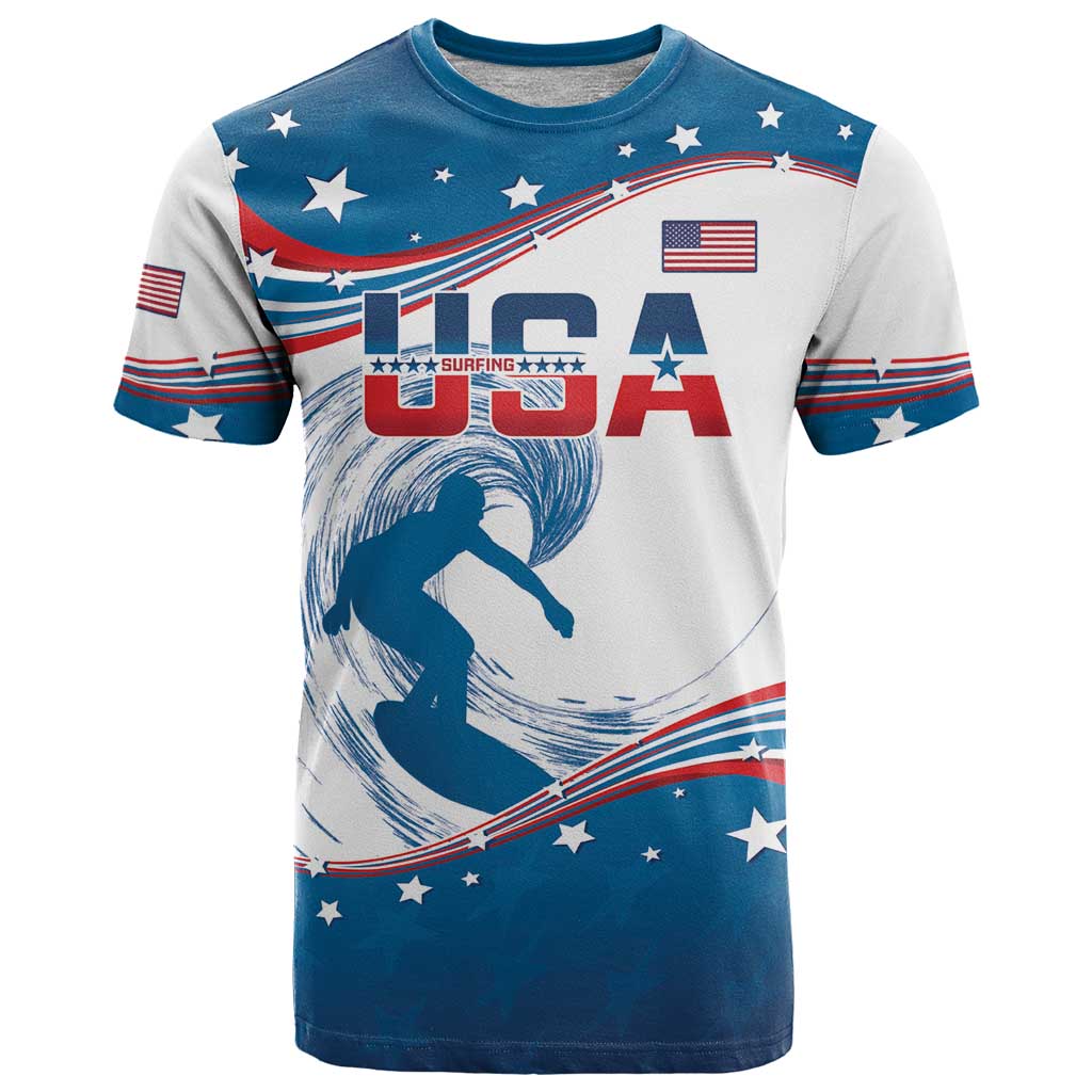 Personalized USA Surfing T Shirt 2024 United States Flag Curve Style - Shopicos