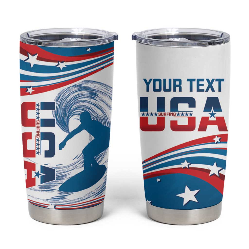 Personalized USA Surfing Tumbler Cup 2024 United States Flag Curve Style - Shopicos