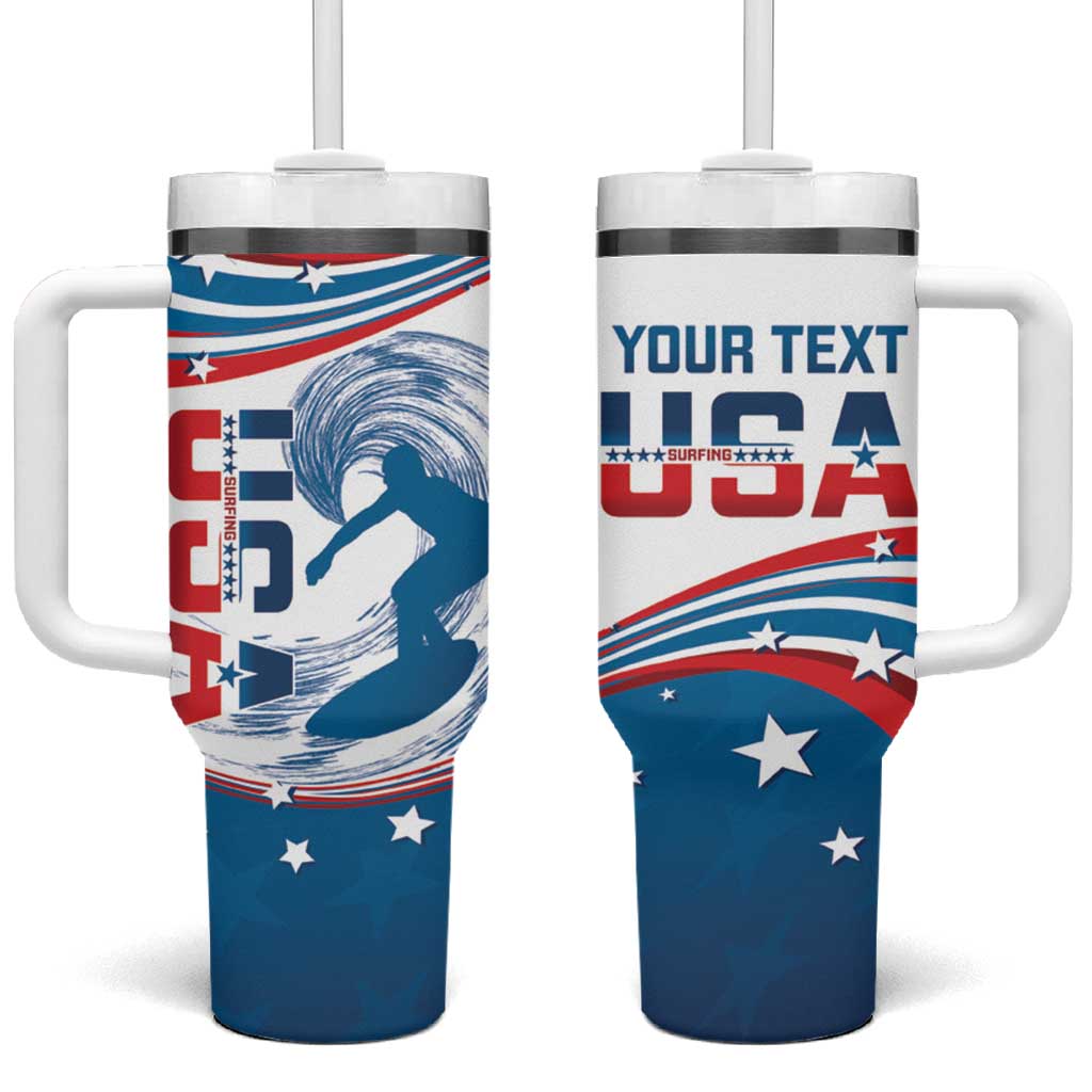 Personalized USA Surfing Tumbler With Handle 2024 United States Flag Curve Style - Shopicos