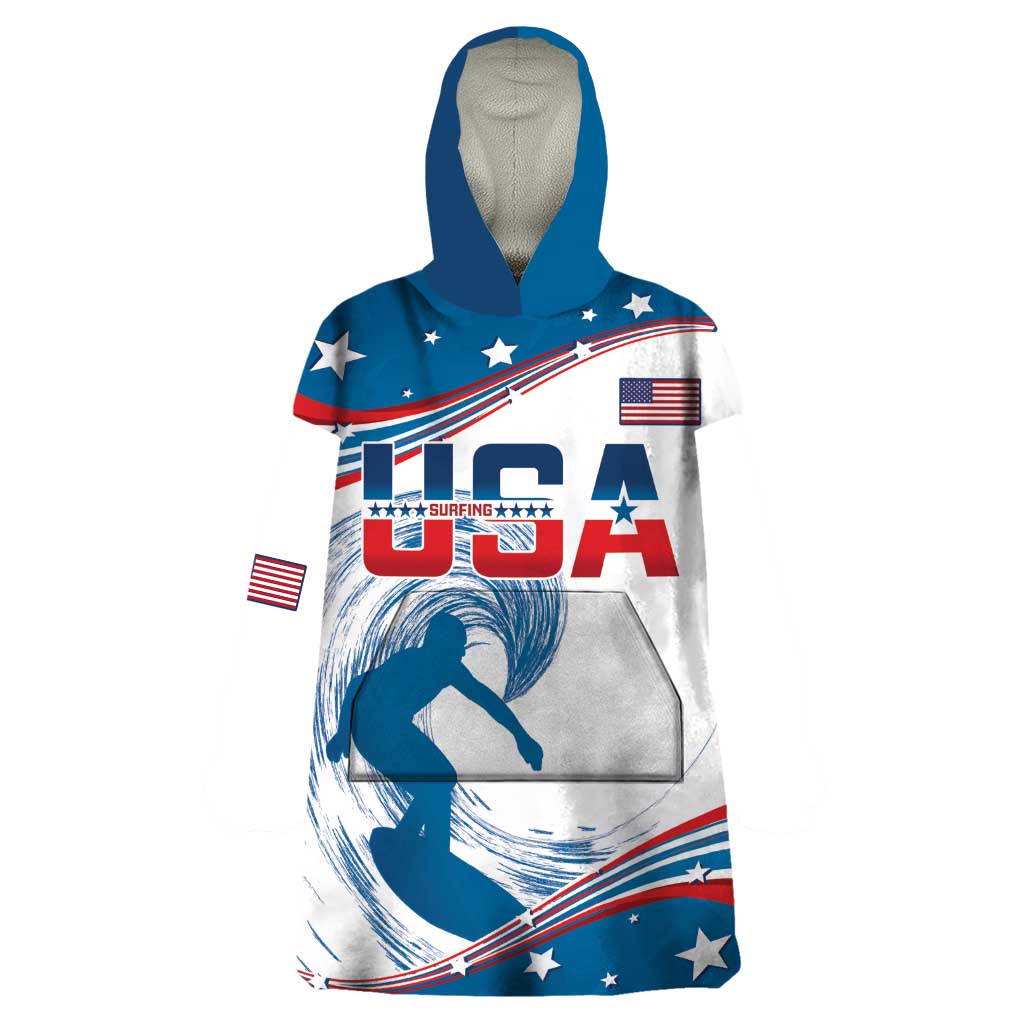 Personalized USA Surfing Wearable Blanket Hoodie 2024 United States Flag Curve Style - Shopicos