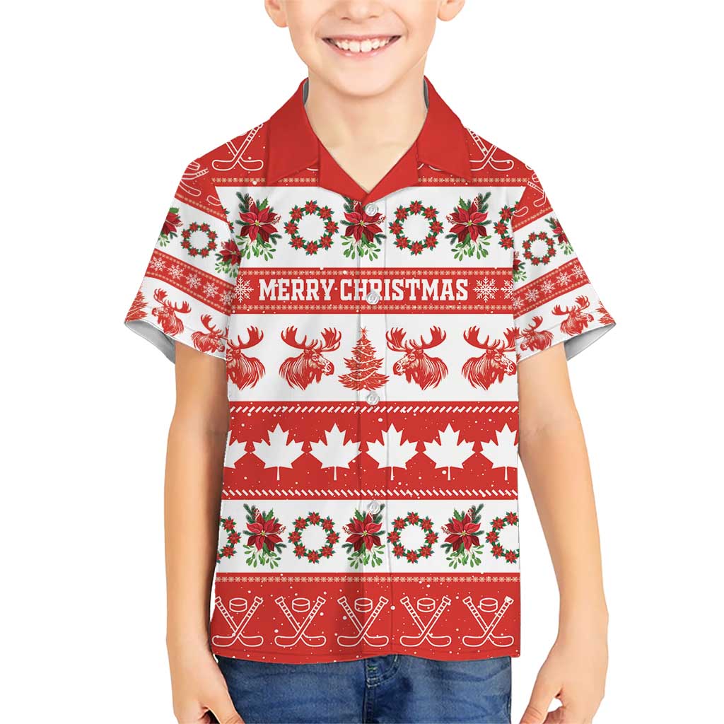 Personalised Canada Christmas Kid Hawaiian Shirt Canadian Moose Maple Leaf Seamless Style - Shopicos